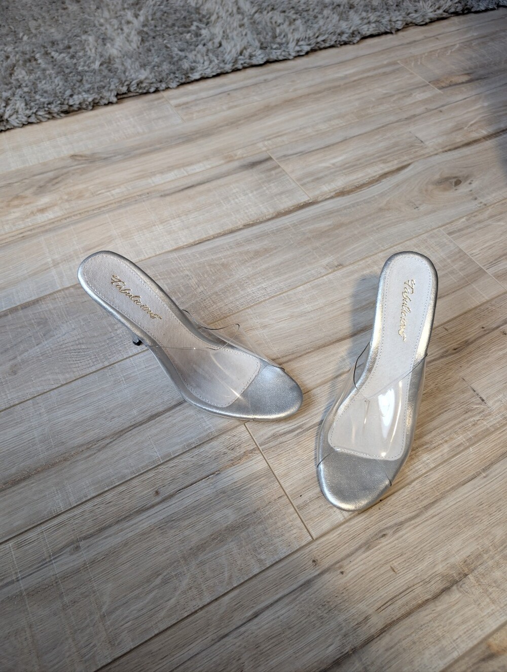 Silver Clear Strap Mule Heels